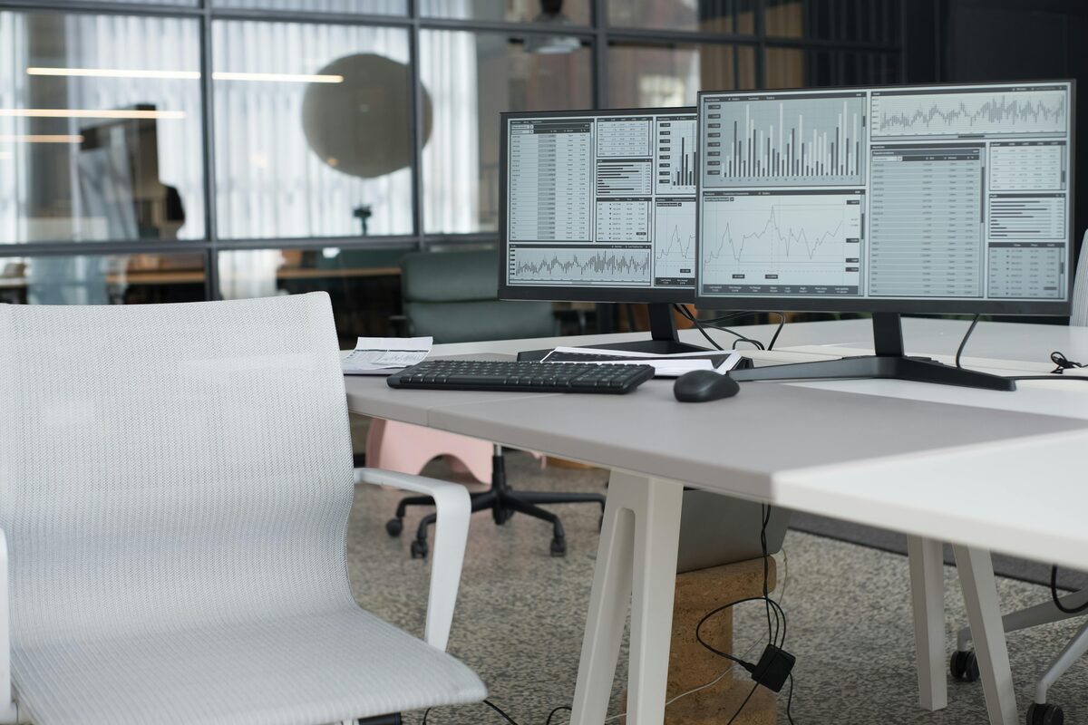 Modern business workstation with dual monitors